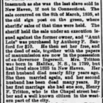 Obituary of Aunt Lois Tritton, the last slave sold in New Haven, highlighting her life and funeral details.