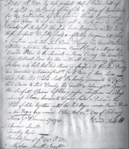Historical handwritten document from 1749 Fairfield County, Connecticut concerning a sale agreement.