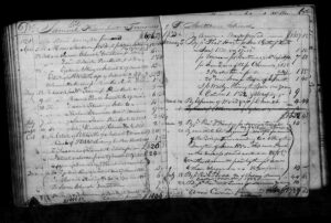 Historic ledger from 1830s St. Matthew's Church, detailing financial transactions and amounts in handwritten entries.