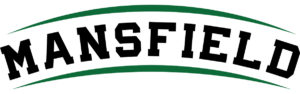 Mansfield logo with bold, black letters arched above and below by green curves.