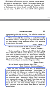 Historical document highlighting slavery records, mentioning Elisha Pitkin and George Pitkin certifications in the 1780s.