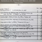 Page from Connecticut church records, 1630-1920, listing African-American individuals in Guilford.