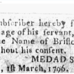 Historical newspaper advertisement forbidding servant's marriage without consent, dated March 3, 1796, Guilford.