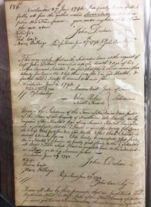 Historic handwritten document from 1794 detailing a legal agreement related to the emancipation of a servant named Sebah.