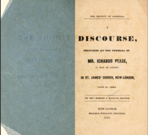 1842 funeral discourse pamphlet for Ichabod Pease by Rev. Robert Hallam at St. James' Church, New London.