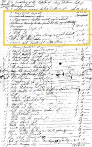 Handwritten historical inventory list from 1796 detailing various items and their values.