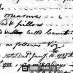 Historical handwritten document listing items and obligations, with prices, from the 18th century.