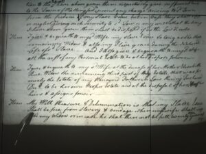 Handwritten historical document with cursive script detailing items and personal bequests.