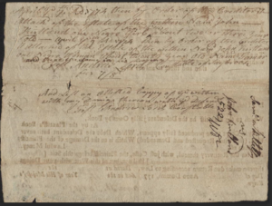 Historical handwritten document from 1774 with faded text, showcasing vintage script and notations.