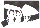 Abstract graphic of three figures holding a large object, symbolizing teamwork and collaboration.