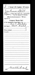 Historical Revolutionary War muster roll for Zacharia Still, Parsons' Regiment, Connecticut.