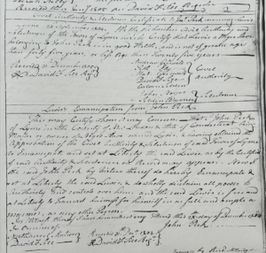 Handwritten document detailing Lewis's emancipation from John Peck, December 1804. Historical legal text.