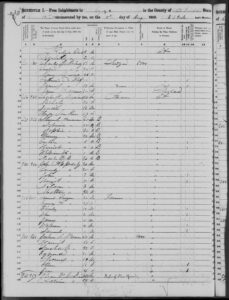 1850 U.S. Census document listing names, occupations, and places of birth. Historical genealogy record.