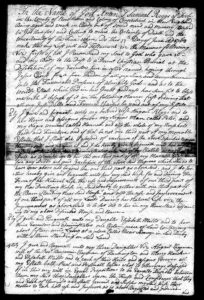 Scanned historic handwritten document showcasing an old will from the 18th century, detailing property distribution.