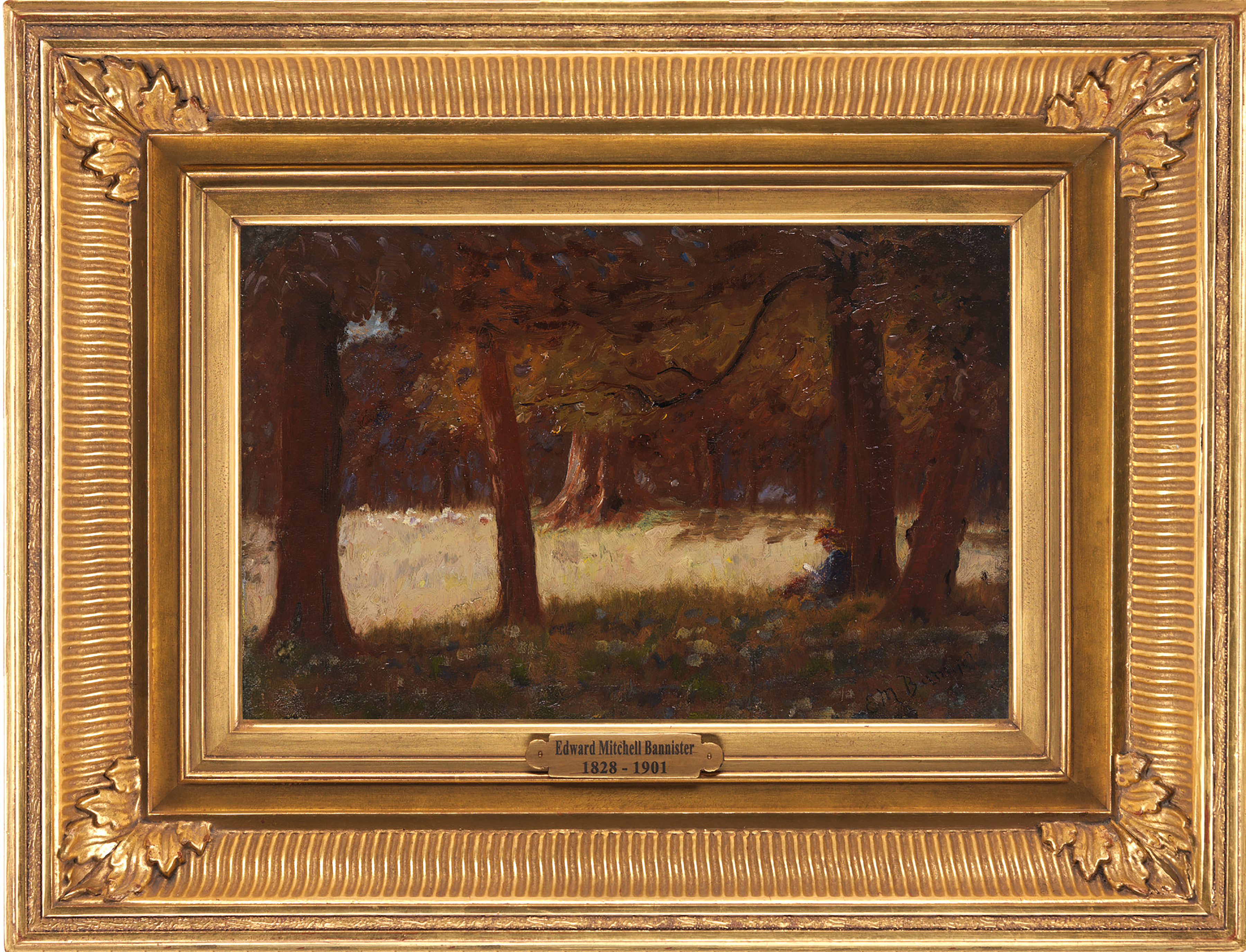 Edward Bannister painting of woman reading under a tree